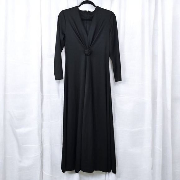 The Unbranded Brand Dresses & Skirts - Vintage Black Draped Evening Dress Knotted Detail Size 12 Maxi Party Gothic Core